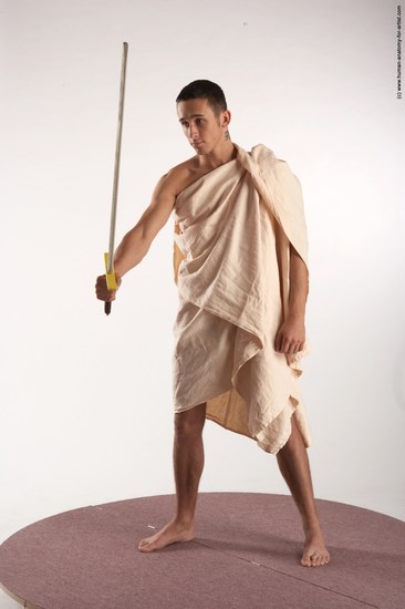 Drape Fighting with sword Man White Standing poses - ALL Slim Short Brown Standing poses - simple Academic