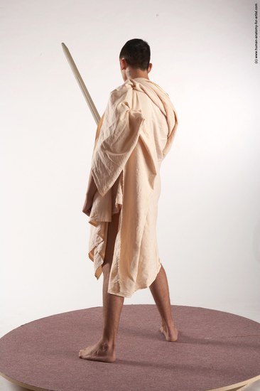 Drape Fighting with sword Man White Standing poses - ALL Slim Short Brown Standing poses - simple Academic