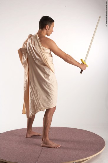 Drape Fighting with sword Man White Standing poses - ALL Slim Short Brown Standing poses - simple Academic