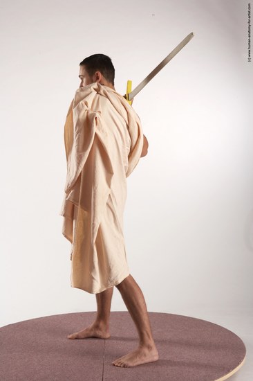 Drape Fighting with sword Man White Standing poses - ALL Slim Short Brown Standing poses - simple Academic