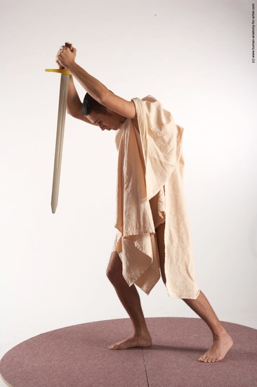 Drape Fighting with sword Man White Standing poses - ALL Slim Short Brown Standing poses - simple Academic