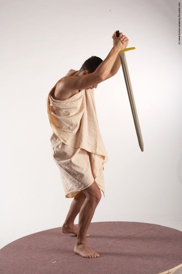 Drape Fighting with sword Man White Standing poses - ALL Slim Short Brown Standing poses - simple Academic