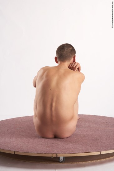 Nude Man White Sitting poses - simple Slim Short Brown Sitting poses - ALL Realistic