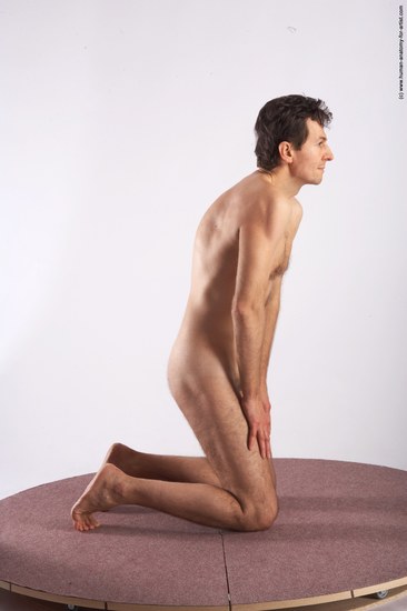 Nude Man White Kneeling poses - ALL Slim Short Brown Kneeling poses - on both knees Realistic