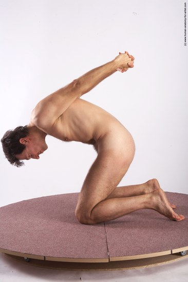 Nude Man White Kneeling poses - ALL Slim Short Brown Kneeling poses - on both knees Realistic