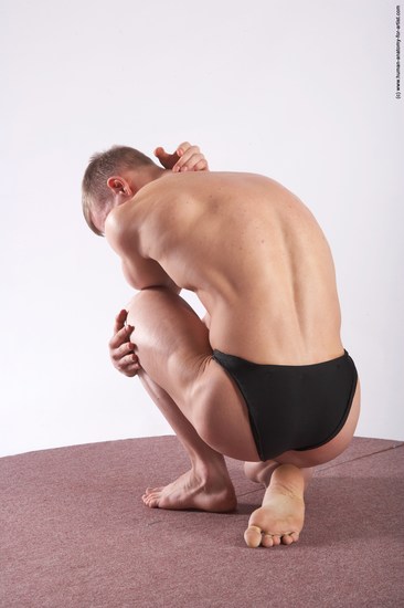 Swimsuit Man White Kneeling poses - ALL Muscular Short Brown Kneeling poses - on one knee Academic