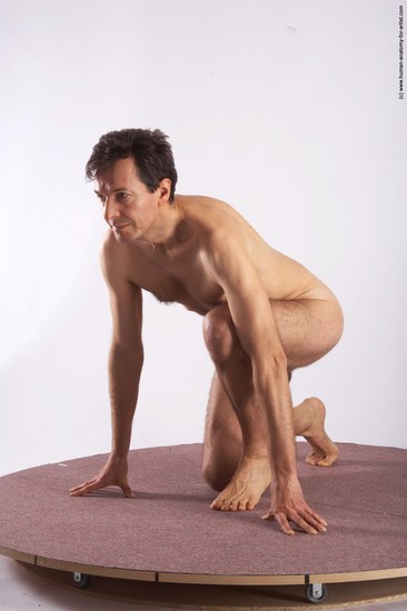 Nude Man White Kneeling poses - ALL Slim Short Brown Kneeling poses - on both knees Realistic