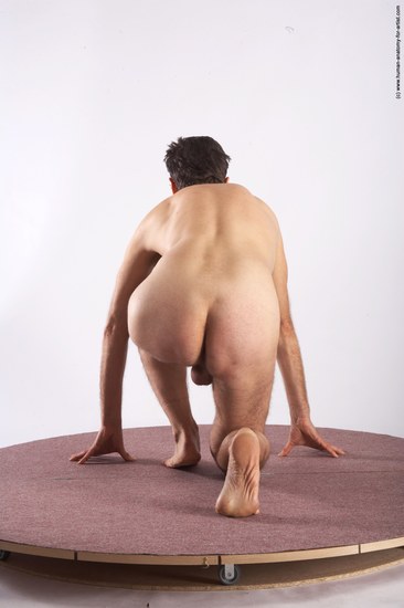 Nude Man White Kneeling poses - ALL Slim Short Brown Kneeling poses - on both knees Realistic