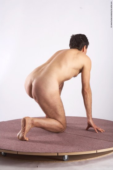 Nude Man White Kneeling poses - ALL Slim Short Brown Kneeling poses - on both knees Realistic