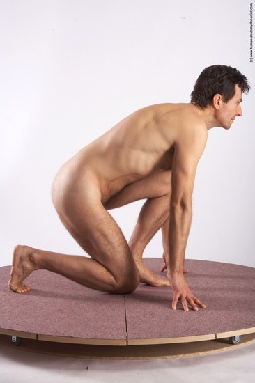 Nude Man White Kneeling poses - ALL Slim Short Brown Kneeling poses - on both knees Realistic