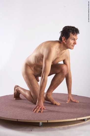 Nude Man White Kneeling poses - ALL Slim Short Brown Kneeling poses - on one knee Realistic