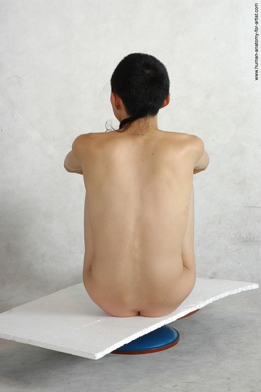 Nude Man Asian Sitting poses - simple Underweight Short Black Sitting poses - ALL Realistic