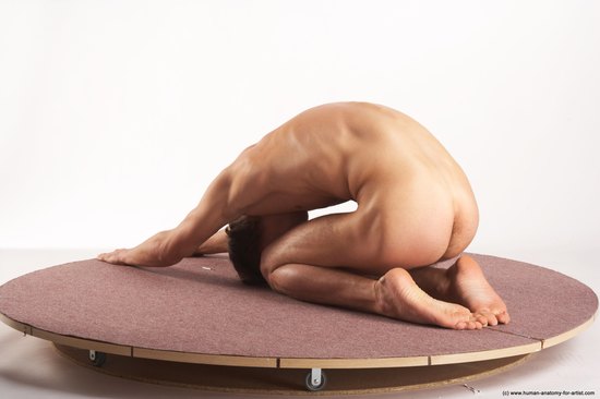 Nude Man White Kneeling poses - ALL Slim Short Brown Kneeling poses - on both knees Realistic