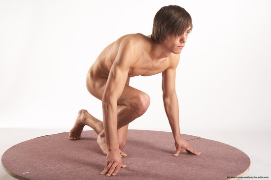 Nude Man White Kneeling poses - ALL Slim Short Brown Kneeling poses - on both knees Realistic