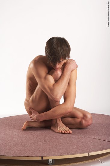 Nude Man White Kneeling poses - ALL Slim Short Brown Kneeling poses - on both knees Realistic