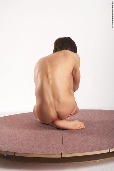 Nude Man White Kneeling poses - ALL Slim Short Brown Kneeling poses - on both knees Realistic