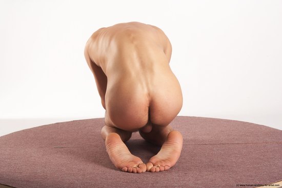 Nude Man White Kneeling poses - ALL Slim Short Brown Kneeling poses - on both knees Realistic