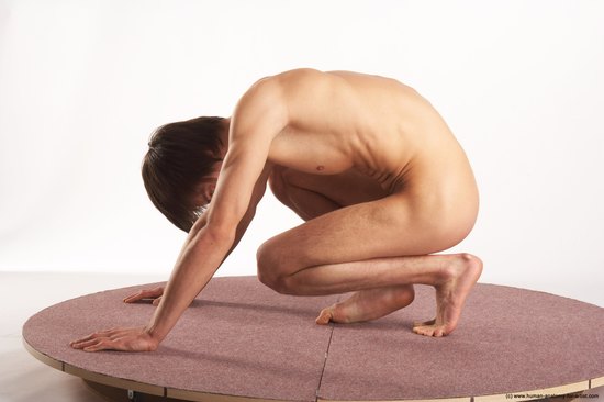 Nude Man White Kneeling poses - ALL Slim Short Brown Kneeling poses - on both knees Realistic