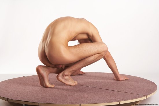 Nude Man White Kneeling poses - ALL Slim Short Brown Kneeling poses - on both knees Realistic