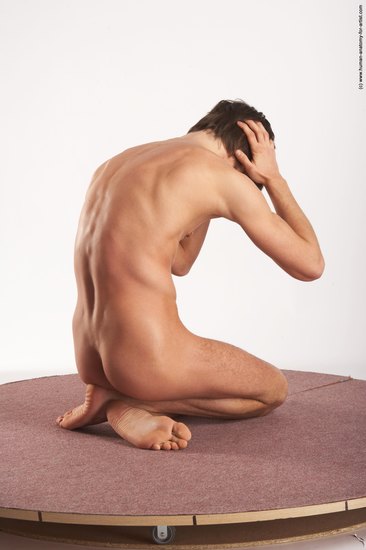 Nude Man White Kneeling poses - ALL Slim Short Brown Kneeling poses - on both knees Realistic