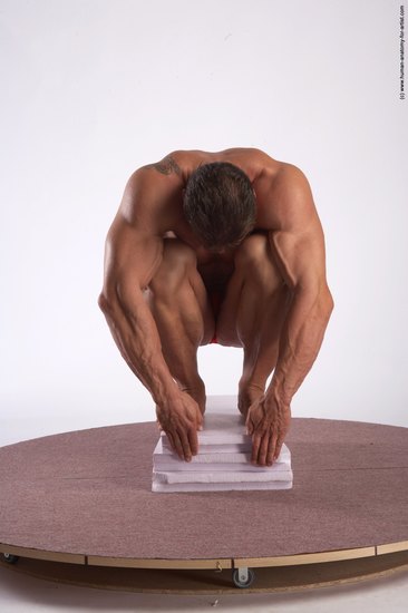 Swimsuit Man White Standing poses - ALL Muscular Short Brown Standing poses - knee-bend Academic