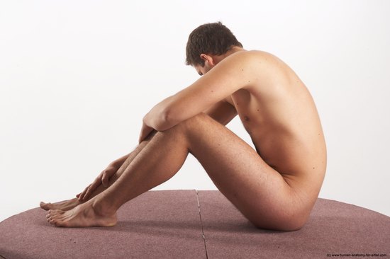 Nude Man White Sitting poses - simple Average Short Brown Sitting poses - ALL Realistic