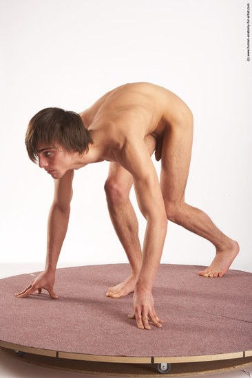 Nude Man White Standing poses - ALL Slim Short Brown Standing poses - bend over Realistic