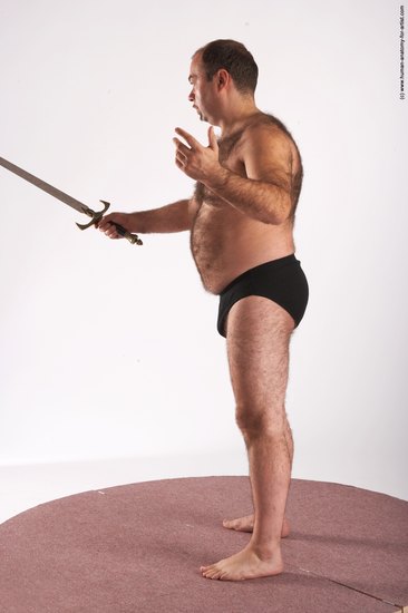 Underwear Fighting with sword Man White Standing poses - ALL Chubby Bald Brown Standing poses - simple Academic