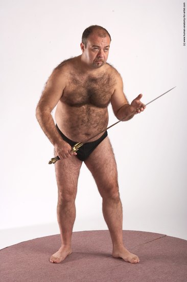 Underwear Fighting with sword Man White Standing poses - ALL Chubby Bald Brown Standing poses - simple Academic