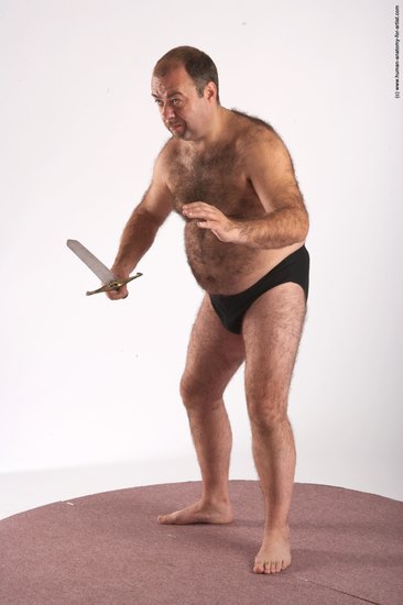 Underwear Fighting with sword Man White Standing poses - ALL Chubby Bald Brown Standing poses - simple Academic