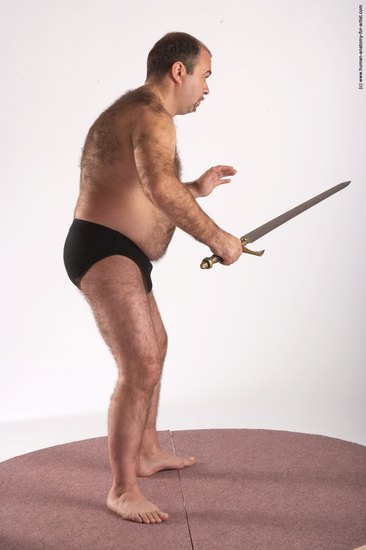 Underwear Fighting with sword Man White Standing poses - ALL Chubby Bald Brown Standing poses - simple Academic