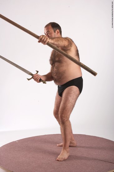 Underwear Fighting with sword Man White Standing poses - ALL Chubby Bald Brown Standing poses - simple Academic