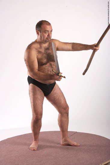 Underwear Fighting with sword Man White Standing poses - ALL Chubby Bald Brown Standing poses - simple Academic