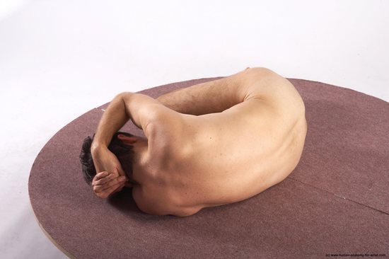 Nude Man White Laying poses - ALL Slim Short Brown Laying poses - on side Realistic