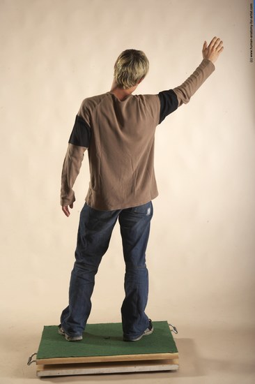 Casual Man White Moving poses Slim Short Brown Academic