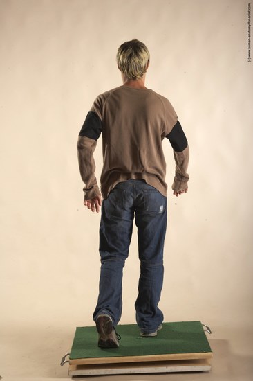 Casual Man White Moving poses Slim Short Brown Academic