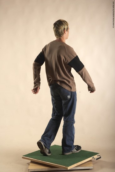 Casual Man White Moving poses Slim Short Brown Academic