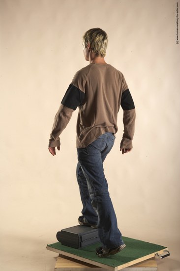 Casual Man White Moving poses Slim Short Brown Academic