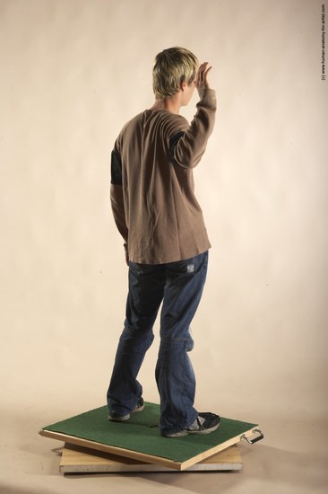 Casual Man White Moving poses Slim Short Brown Academic