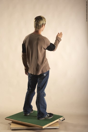 Casual Man White Moving poses Slim Short Brown Academic