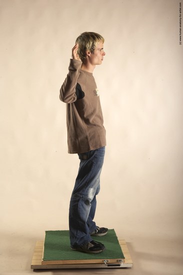 Casual Man White Moving poses Slim Short Brown Academic