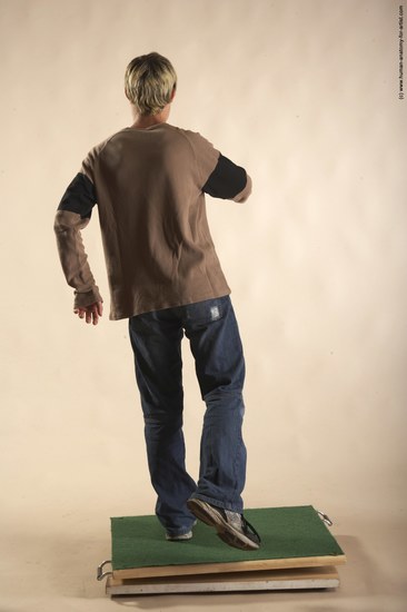 Casual Man White Moving poses Slim Short Brown Academic