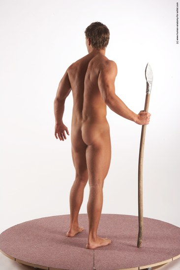 Nude Fighting with spear Man White Standing poses - ALL Athletic Short Brown Standing poses - simple Realistic