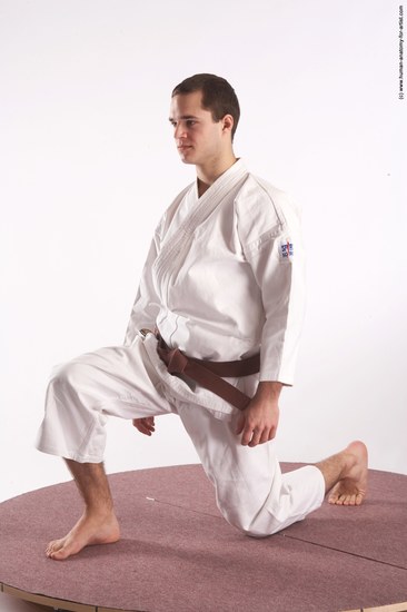 Nude Martial art Man White Kneeling poses - ALL Athletic Short Brown Kneeling poses - on one knee Realistic