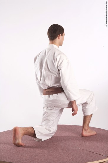 Nude Martial art Man White Kneeling poses - ALL Athletic Short Brown Kneeling poses - on one knee Realistic