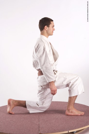 Nude Martial art Man White Kneeling poses - ALL Athletic Short Brown Kneeling poses - on one knee Realistic