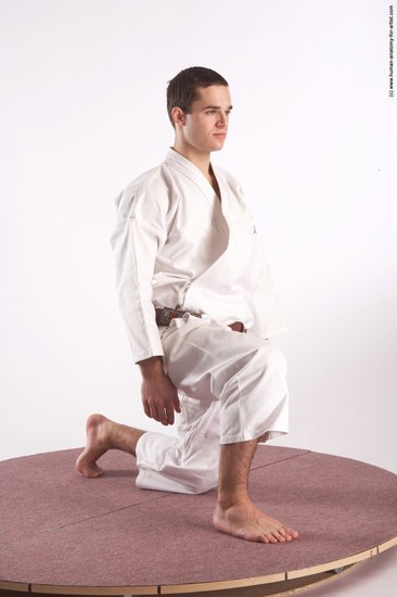 Nude Martial art Man White Kneeling poses - ALL Athletic Short Brown Kneeling poses - on one knee Realistic