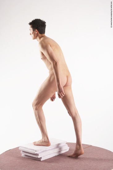 Nude Man White Moving poses Slim Short Brown Realistic