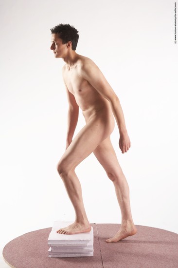 Nude Man White Moving poses Slim Short Brown Realistic