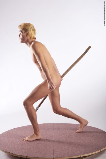 Nude Fighting with spear Man White Standing poses - ALL Average Short Blond Standing poses - simple Realistic
